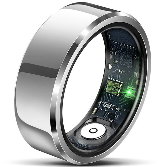 Silver Round 0.74Inch Smart Ring With Heart Rate Sleep Tracking Ip68 Waterproof Tracker