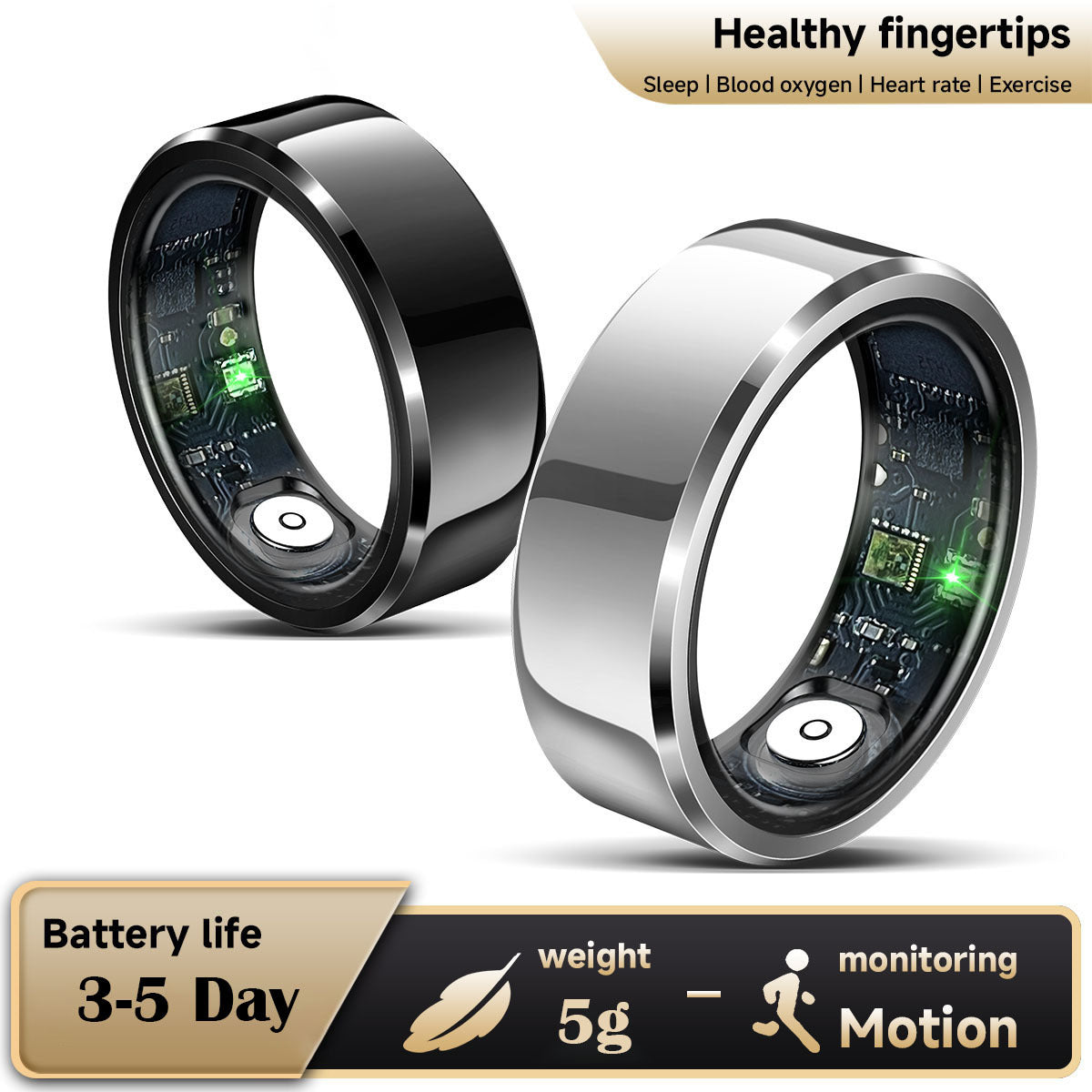 Rose Gold Round 0.84Inch Smart Ring With Heart Rate And Sleep Tracking Ip68 Waterproof Fitness Tracker Step Counter