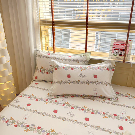 Strawberry Bunny 100% Cotton Pillowcase Set (Pack Of 2) - Breathable Standard Size 48X74cm Pure Covers