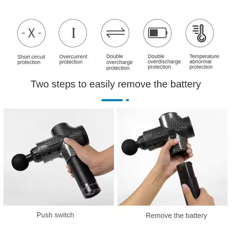 Black Deep Tissue Percussion Massage Gun - 30 Speeds 6 Heads Type-C Charging