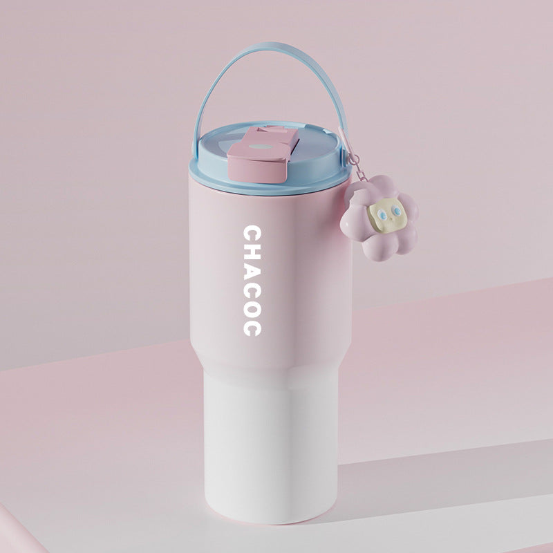 304 Stainless Steel Insulated Tumblerlarge Capacity With Handle And Cute Cloud Accessory Pink