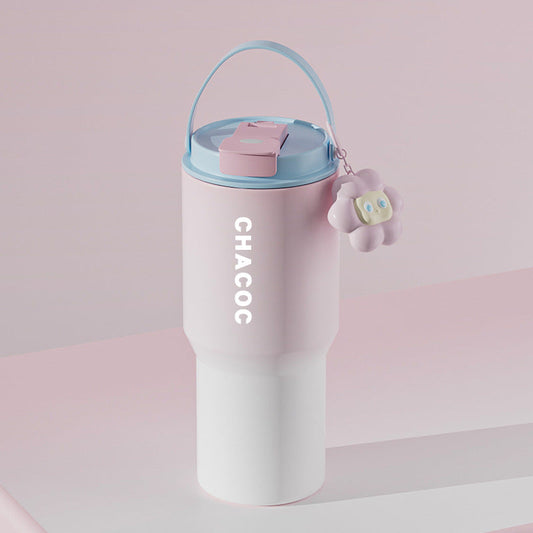 304 Stainless Steel Insulated Tumblerlarge Capacity With Handle And Cute Cloud Accessory Pink