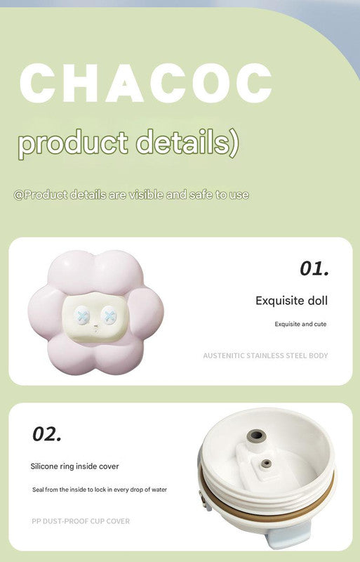 304 Stainless Steel Insulated Tumblerlarge Capacity With Handle And Cute Cloud Accessory Pink