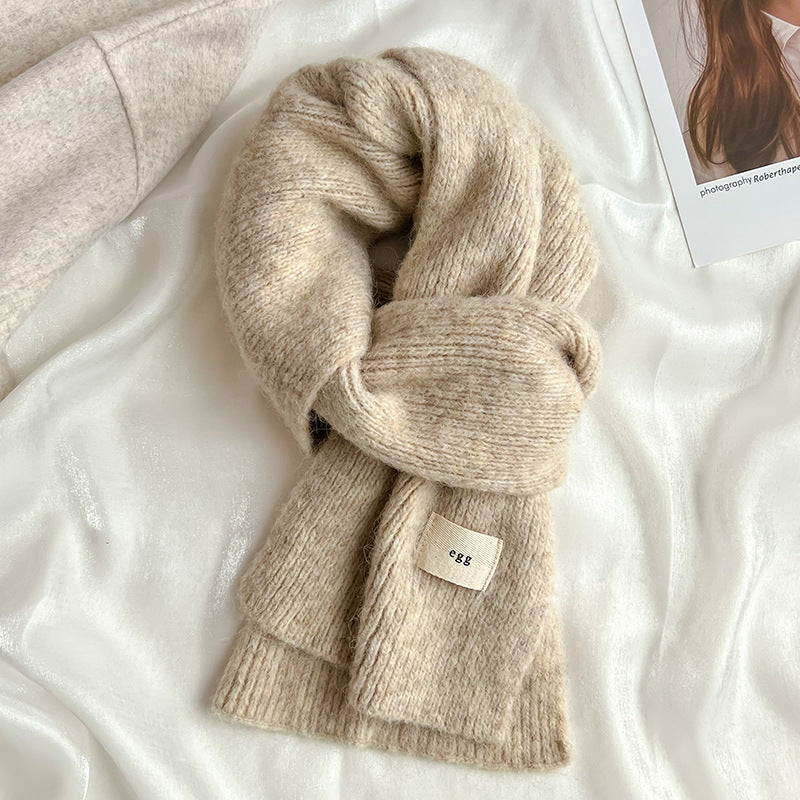 Beige Cozy Knit Scarf Soft Wool Blend Winter Neck Wrap Warm And Stylish