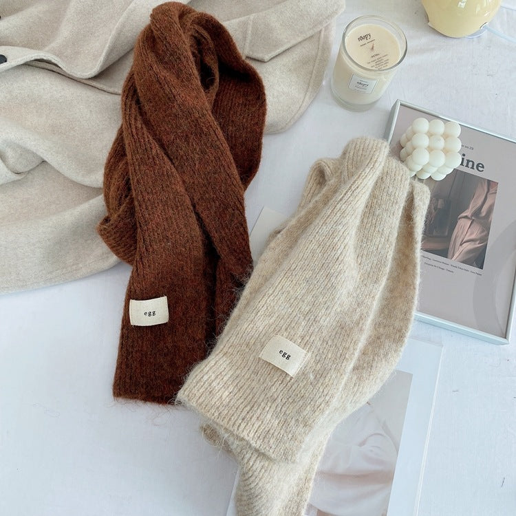 Beige Cozy Knit Scarf Soft Wool Blend Winter Neck Wrap Warm And Stylish