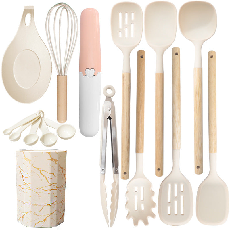 White 12 Piece Silicone Cooking Utensil Set Non Stick Food Grade Kitchen Tools With Holder