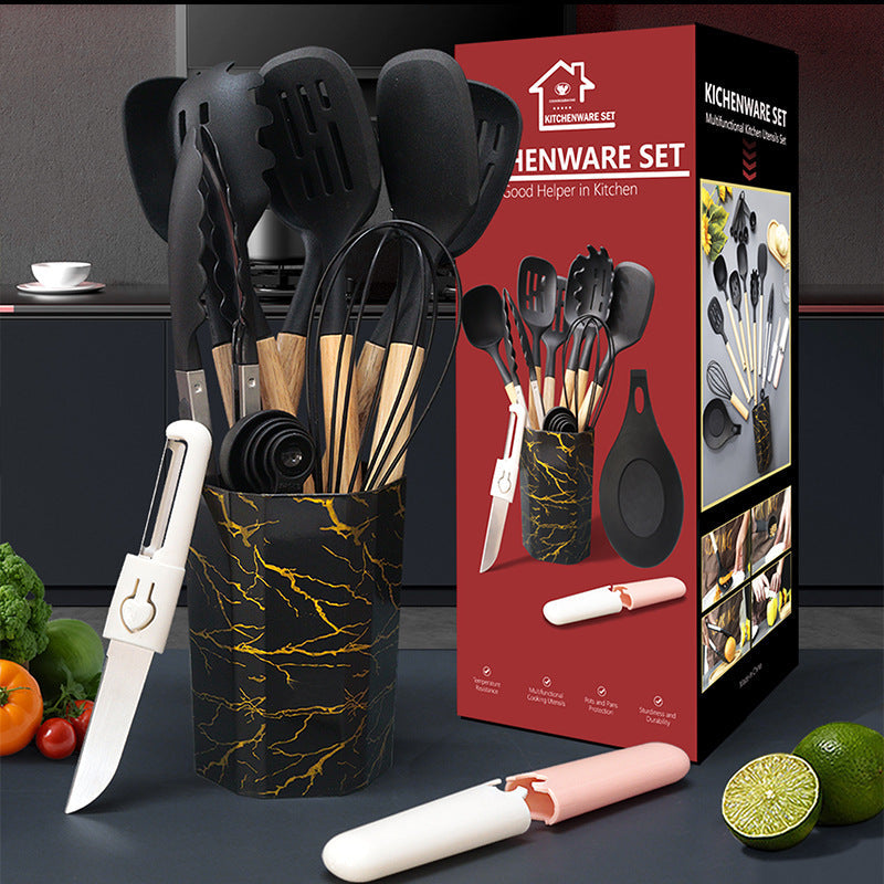 White 12 Piece Silicone Cooking Utensil Set Non Stick Food Grade Kitchen Tools With Holder