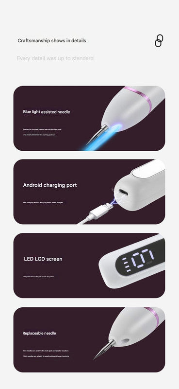 Professional 9 Level Skin Tag & Spot Remover Pen Usb Rechargeable Beauty Device (White)