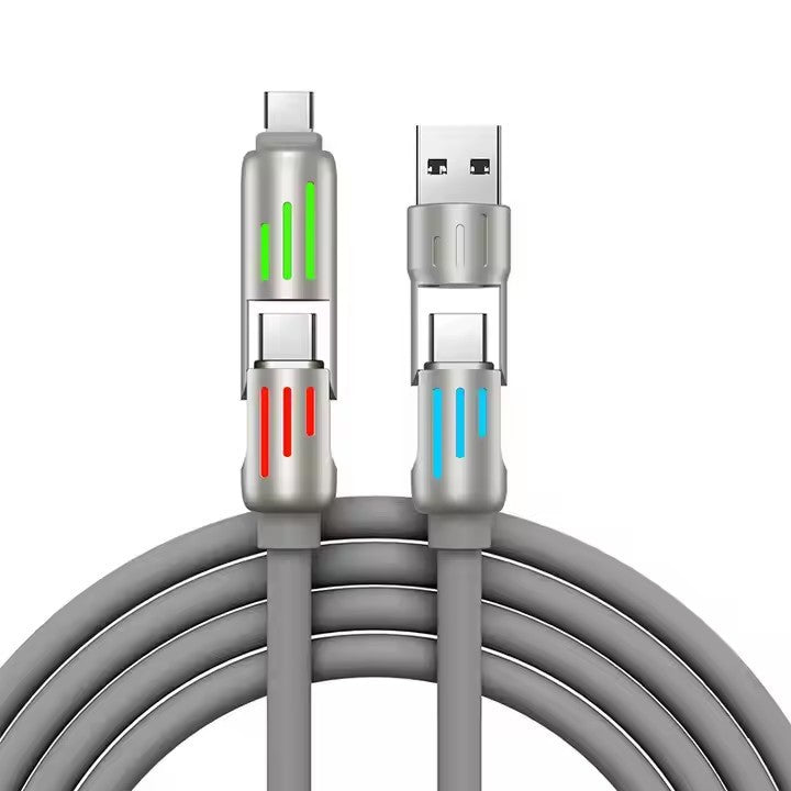1.5M Universal Pd Fast Charging Cable With Led Indicator Silicone Multiple Connector Options Gray