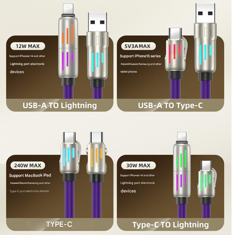 1.5M Universal Pd Fast Charging Cable With Led Indicator Silicone Multiple Connector Options Gray