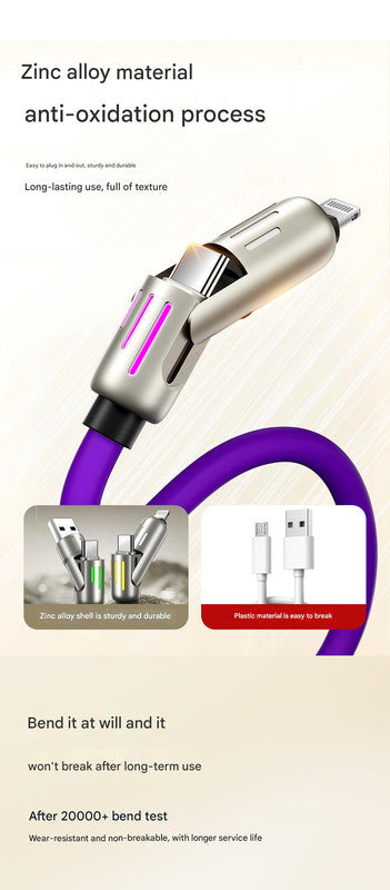1.5M Universal Pd Fast Charging Cable With Led Indicator Silicone Multiple Connector Options Gray
