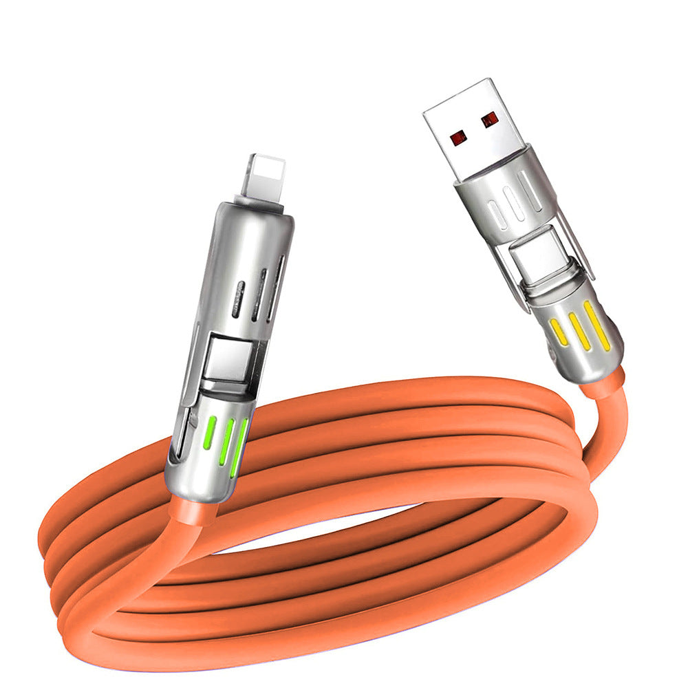 1.5M Universal Pd Fast Charging Cable With Led Indicator Silicone Multiple Connector Options Orange