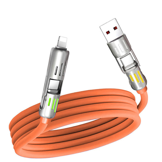 1.5M Universal Pd Fast Charging Cable With Led Indicator Silicone Multiple Connector Options Orange