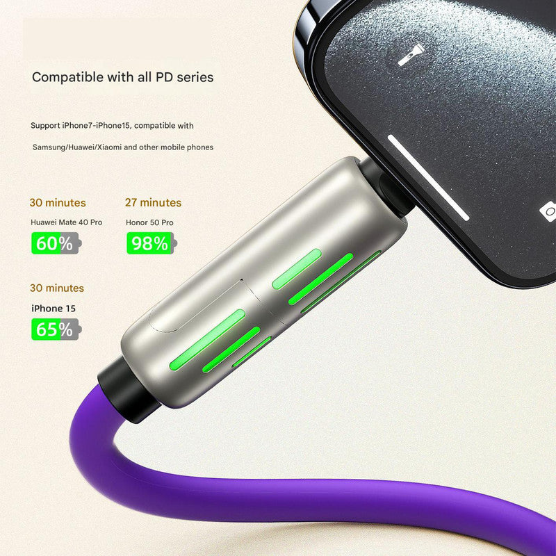 1.5M Universal Pd Fast Charging Cable With Led Indicator Silicone Multiple Connector Options Orange
