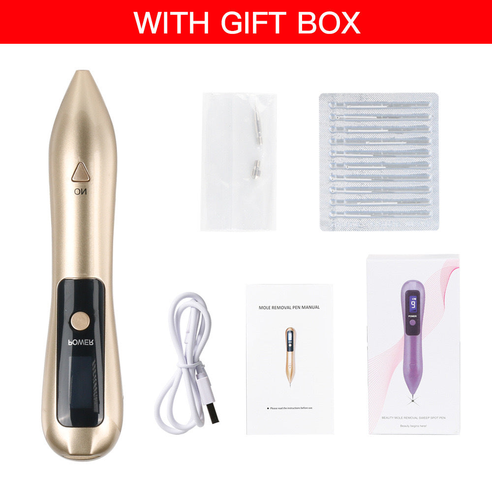 Professional 9 Level Skin Tag & Mole Remover Pen Usb Rechargeable With Led Display Multiple Needles(White)