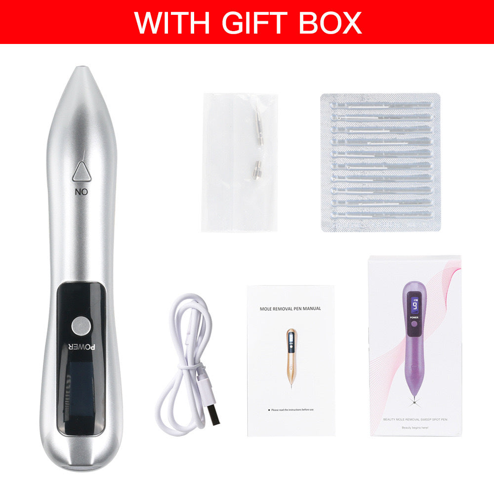 Professional 9 Level Skin Tag & Mole Remover Pen Usb Rechargeable With Led Display Multiple Needles(White)