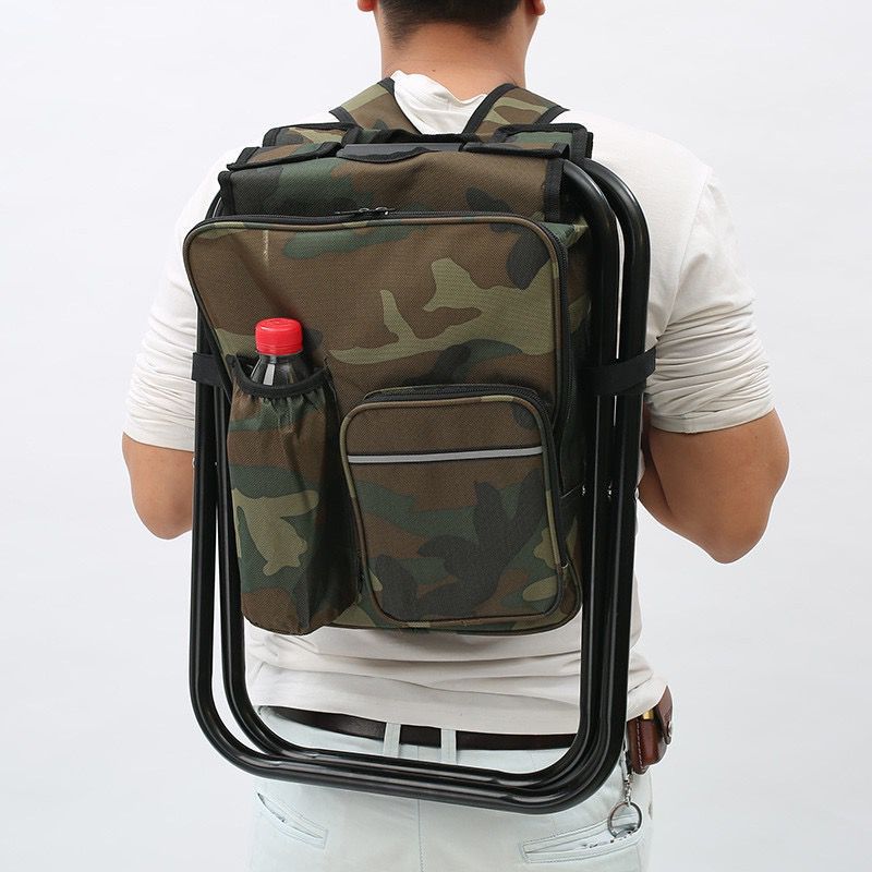 Camouflage Insulated Cooler Backpack Chair Foldable Stool For Picnics & Bbq