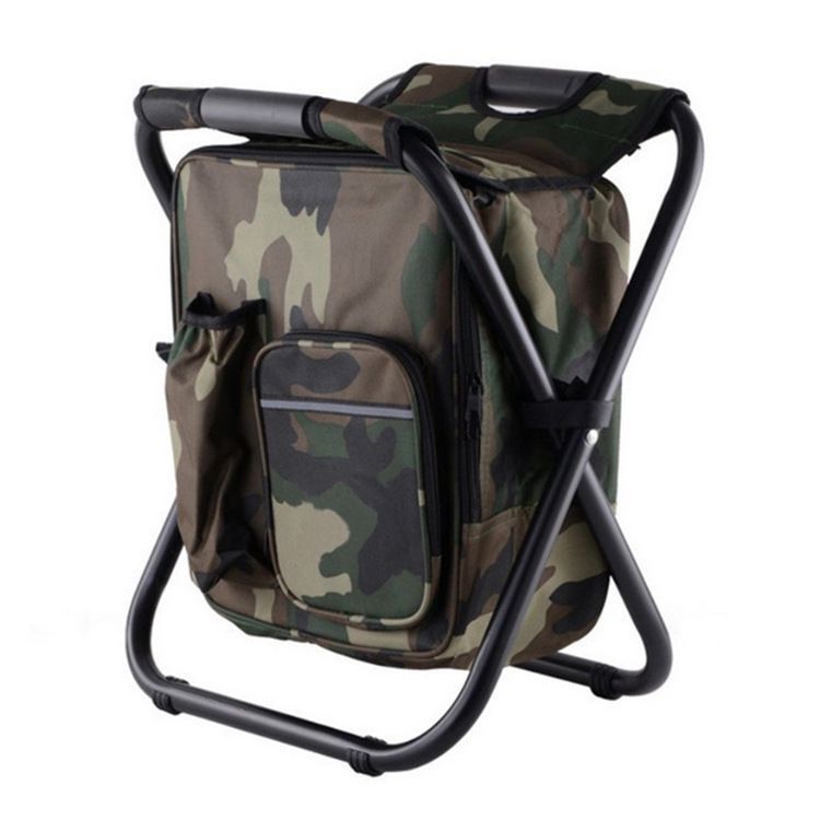 Camouflage Insulated Cooler Backpack Chair Foldable Stool For Picnics & Bbq