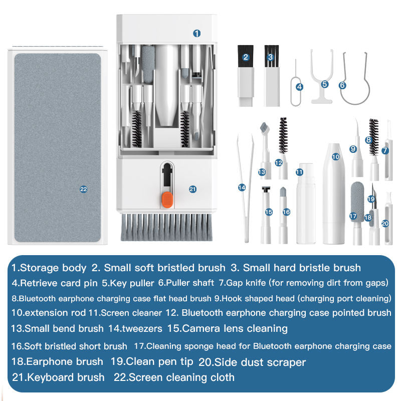 White 22-In-1 Electronics Cleaning Kit For Keyboards Airpods Laptops Cell Phones Cameras