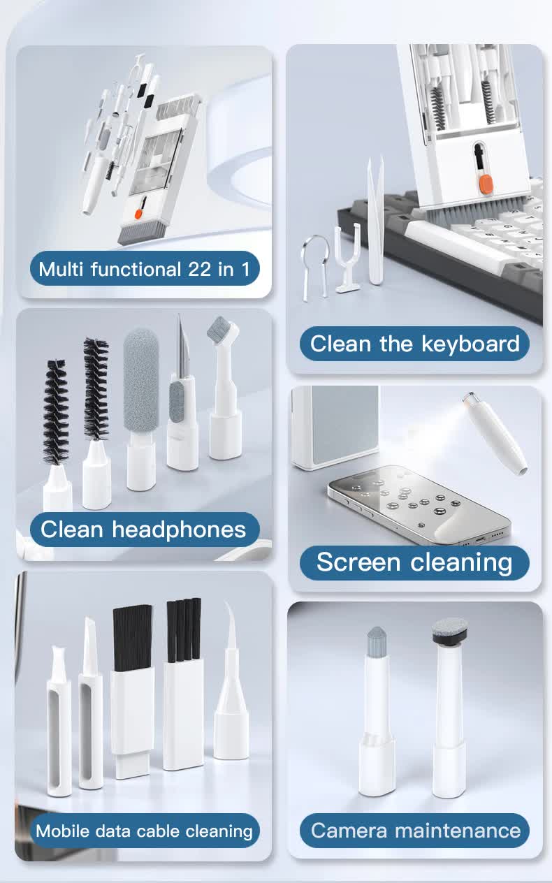 White 22-In-1 Electronics Cleaning Kit For Keyboards Airpods Laptops Cell Phones Cameras