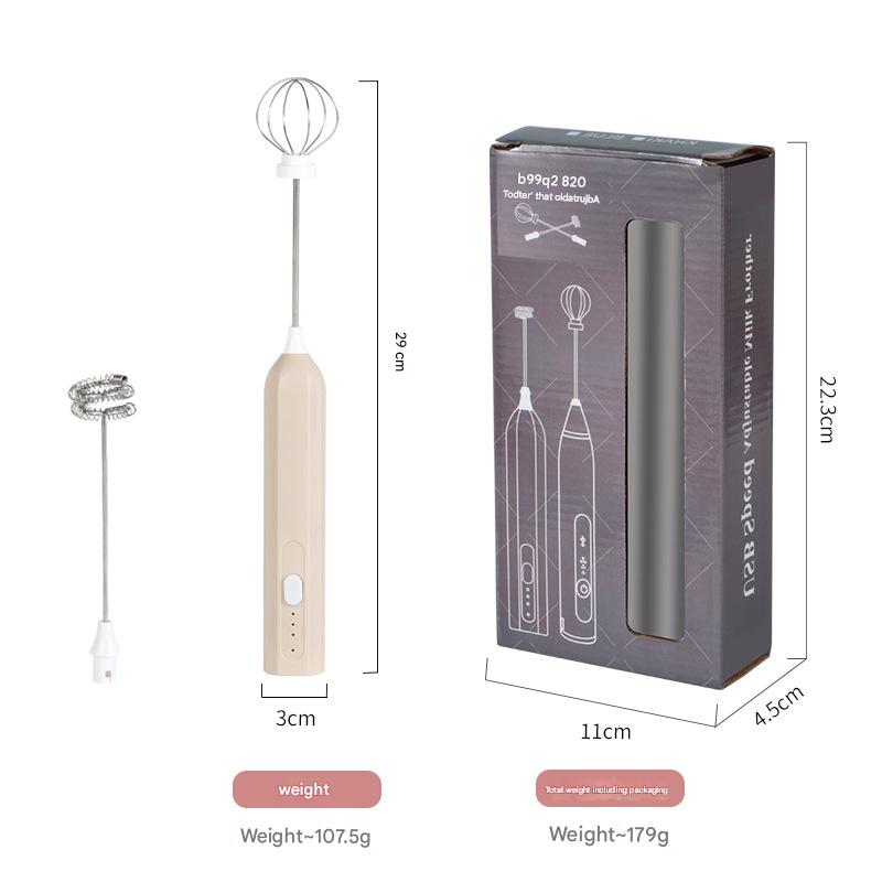 Apricot Mini Hand Mixer With Frother And Balloon Whisk Heads Rechargeable Kitchen Tool