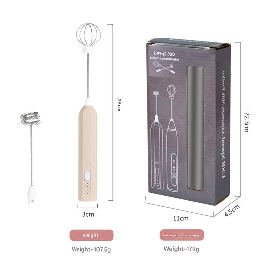 Apricot Mini Hand Mixer With Frother And Balloon Whisk Heads Rechargeable Kitchen Tool