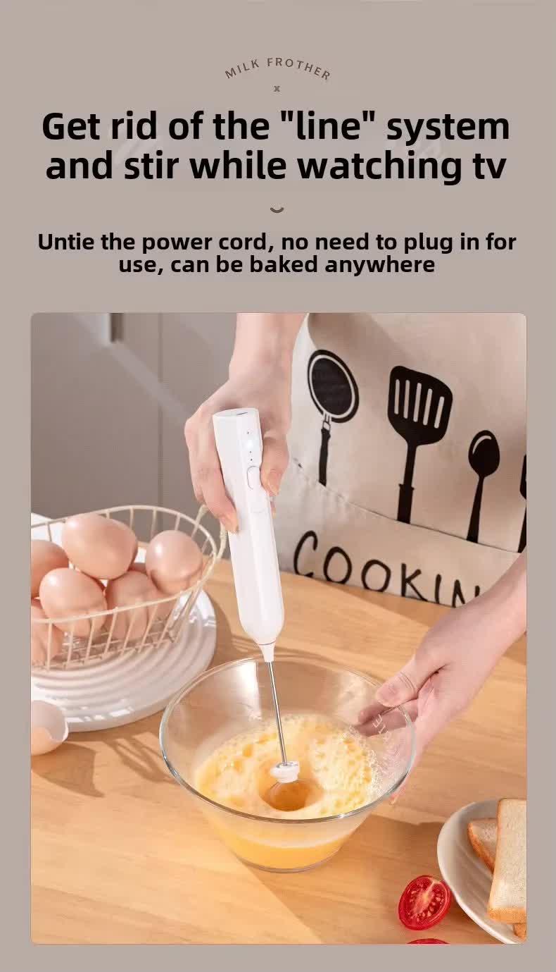 Apricot Mini Hand Mixer With Frother And Balloon Whisk Heads Rechargeable Kitchen Tool