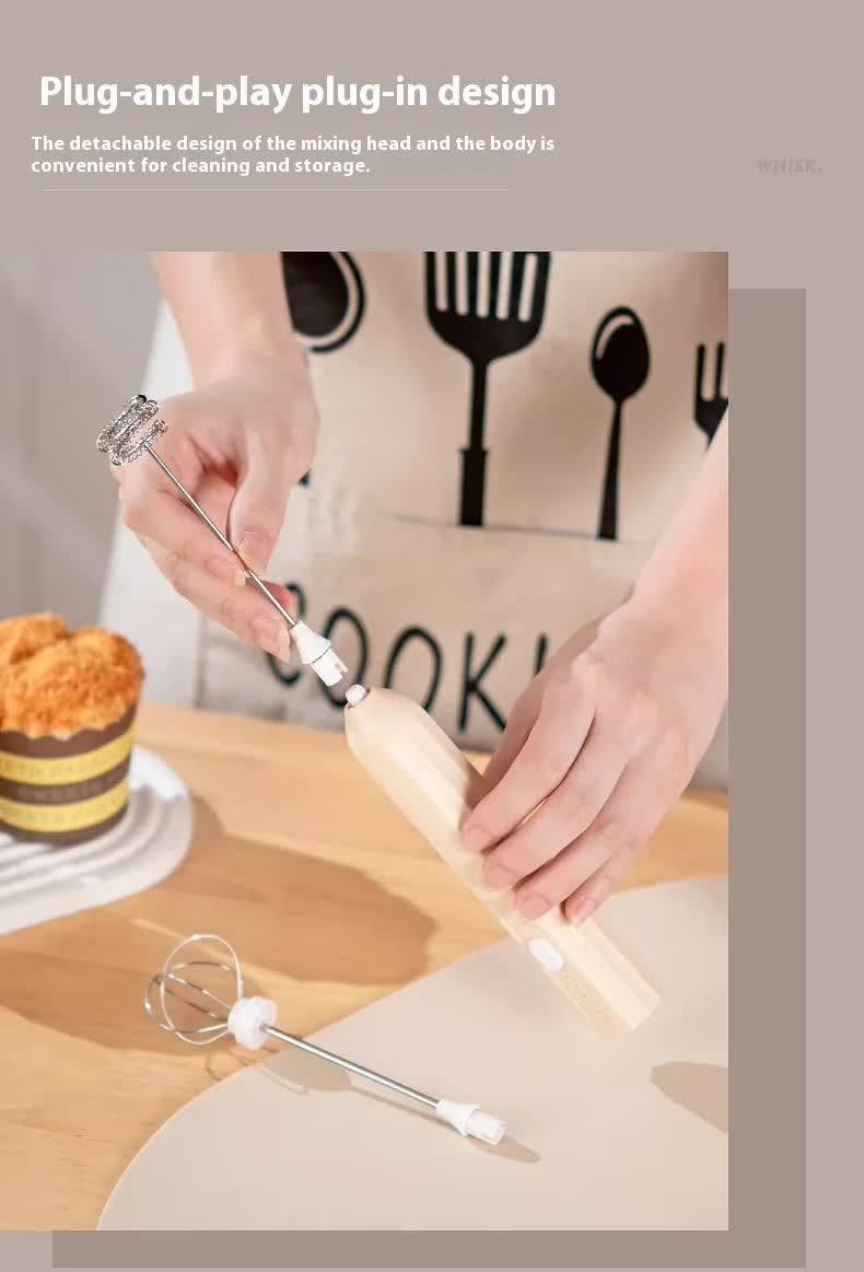 Apricot Mini Hand Mixer With Frother And Balloon Whisk Heads Rechargeable Kitchen Tool
