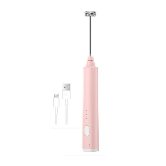 Pink Cordless Drink Mixer & Frother Wand Usb Powered (Spring Bubbler Head)