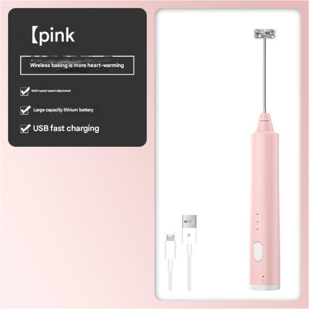 Pink Cordless Drink Mixer & Frother Wand Usb Powered (Spring Bubbler Head)