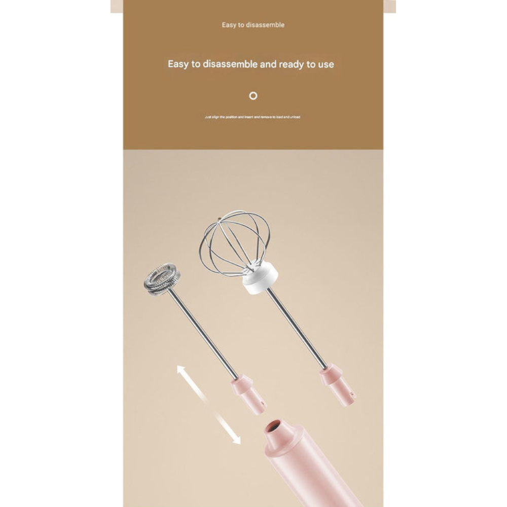 Pink Cordless Drink Mixer & Frother Wand Usb Powered (Spring Bubbler Head)
