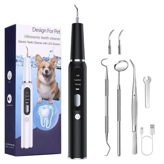 Black Professional Pet Dental Cleaning Kit Ultrasonic Scaler Tools & 3 Modes