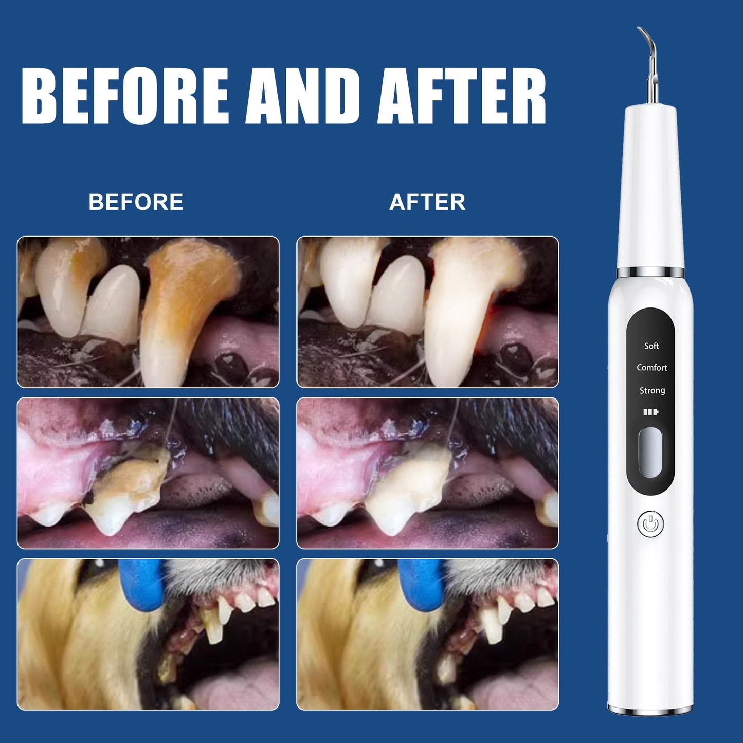 Black Professional Pet Dental Cleaning Kit Ultrasonic Scaler Tools & 3 Modes
