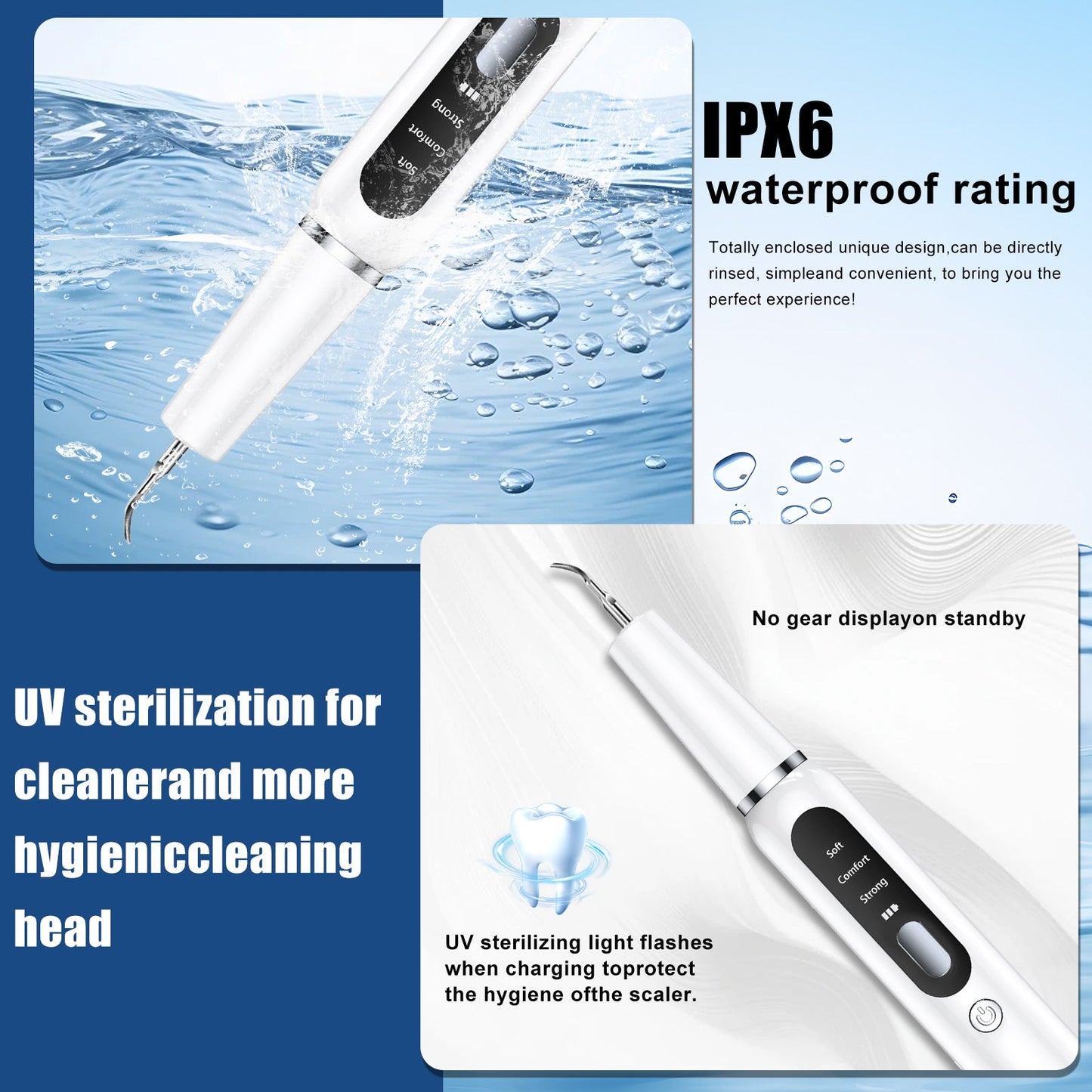 Black Professional Pet Dental Cleaning Kit Ultrasonic Scaler Tools & 3 Modes