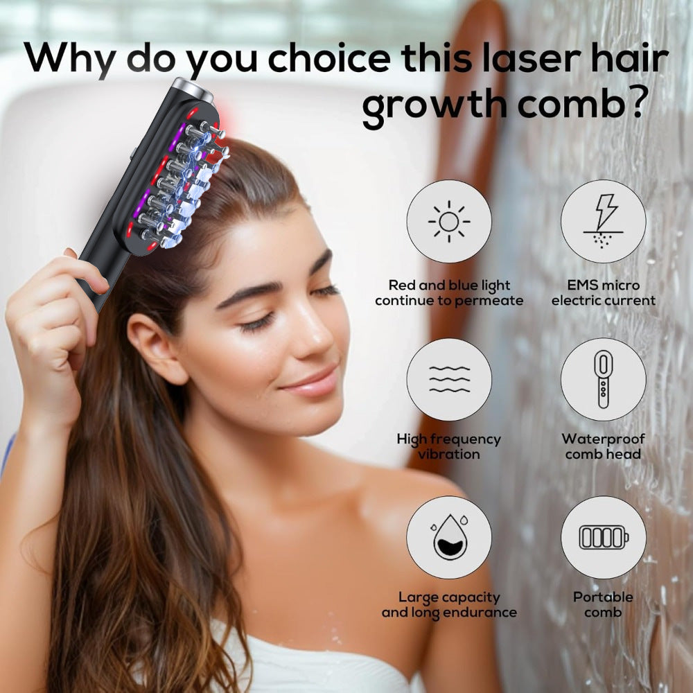 White Vibrating Scalp Massager Comb Led Therapy & Oil Infuser For Hair Growth