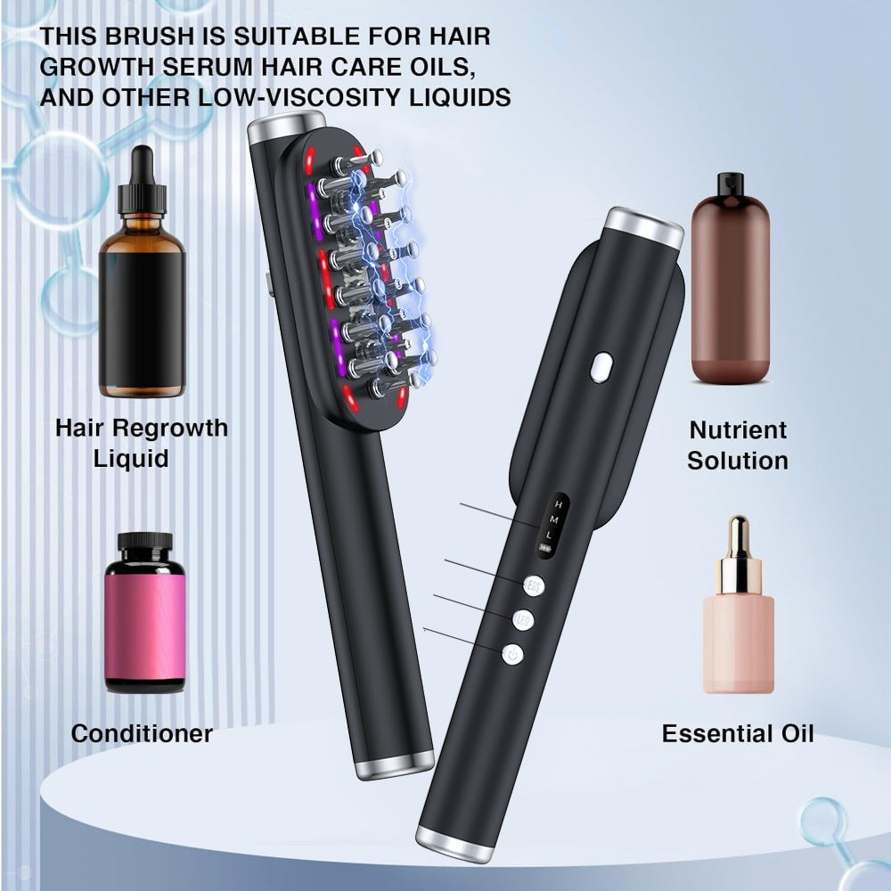 White Vibrating Scalp Massager Comb Led Therapy & Oil Infuser For Hair Growth