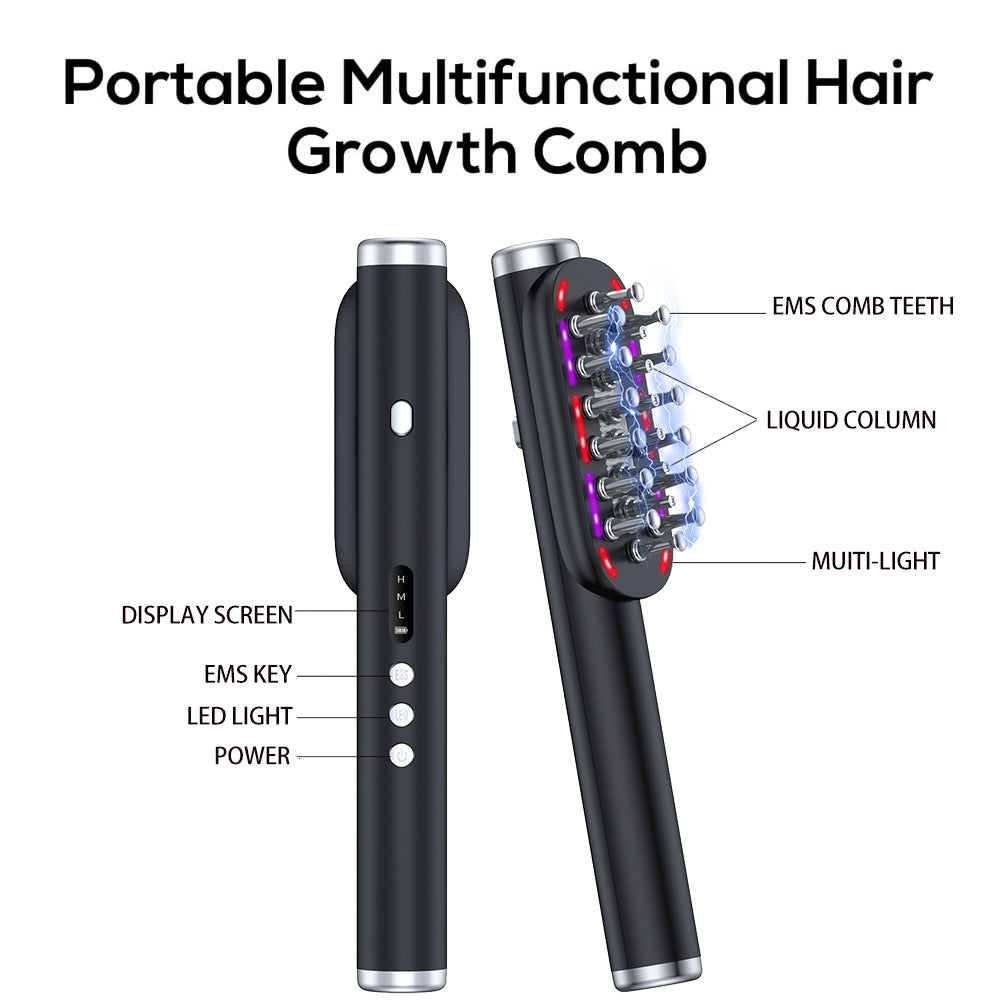 White Vibrating Scalp Massager Comb Led Therapy & Oil Infuser For Hair Growth