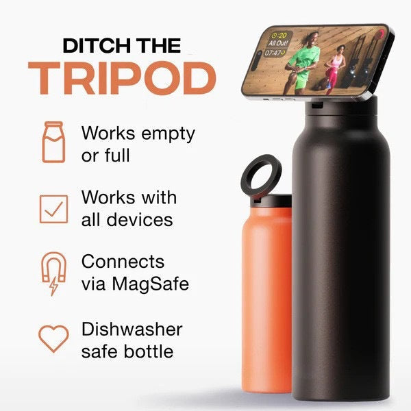 32Oz Stainless Steel Insulated Water Bottle With Integrated Magnetic Phone Stand Beige