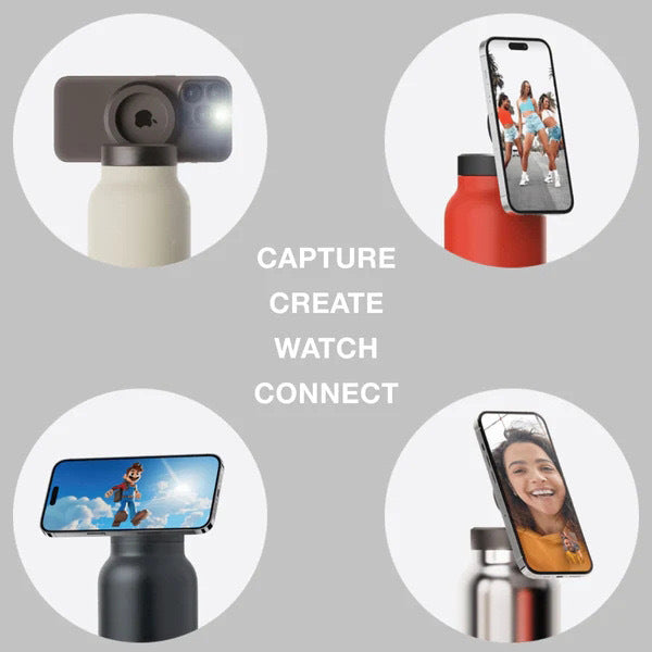 32Oz Stainless Steel Insulated Water Bottle With Integrated Magnetic Phone Stand Beige