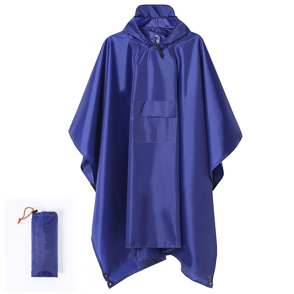 Blue Outdoor Camping Poncho - Can Be Used As Raincoat Tarp Ground Cover