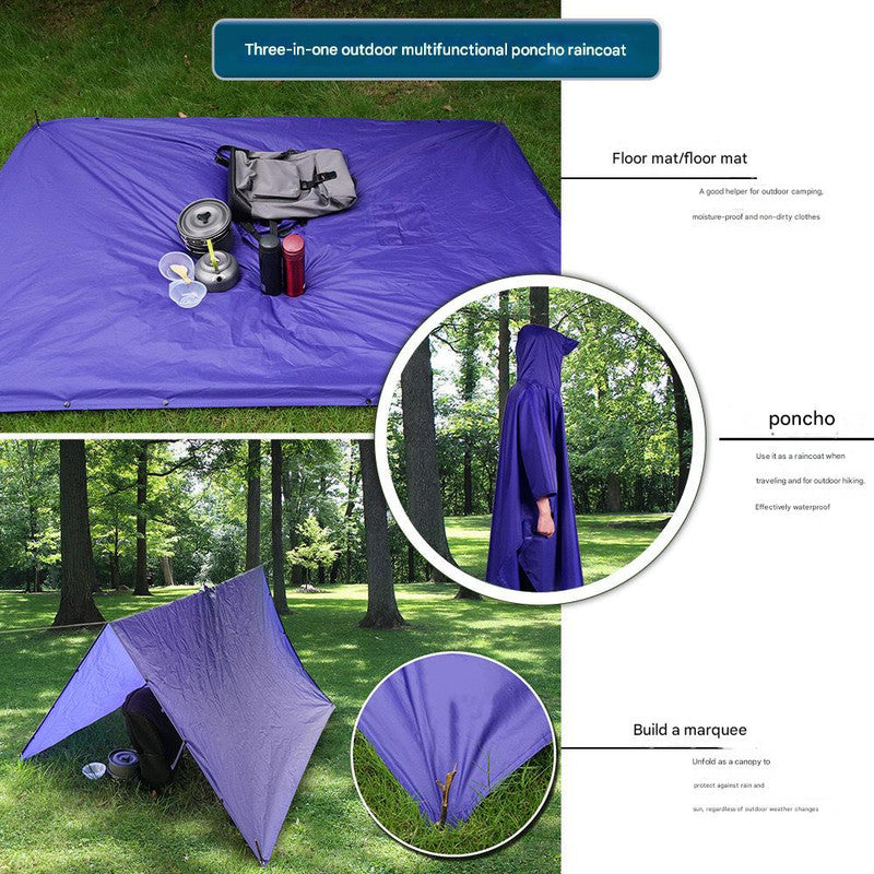 Blue Outdoor Camping Poncho - Can Be Used As Raincoat Tarp Ground Cover