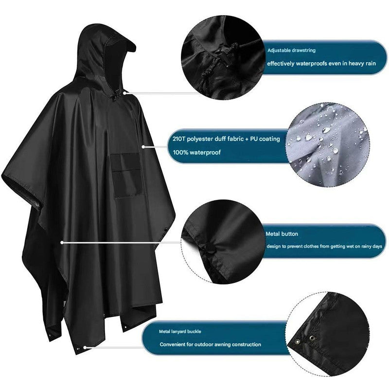 Blue Outdoor Camping Poncho - Can Be Used As Raincoat Tarp Ground Cover