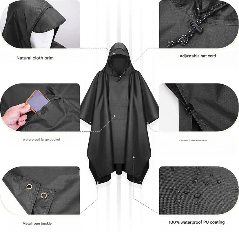 Blue Outdoor Camping Poncho - Can Be Used As Raincoat Tarp Ground Cover
