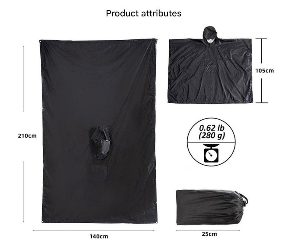 Blue Outdoor Camping Poncho - Can Be Used As Raincoat Tarp Ground Cover
