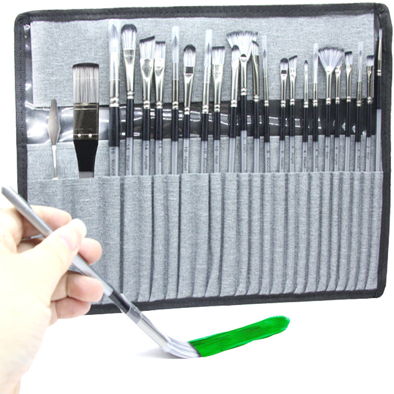 24Pc Artist Paint Brush Set With Canvas Roll Up Case Nylon Hair Brushes For Acrylic Watercolor Oil Gouache Painting