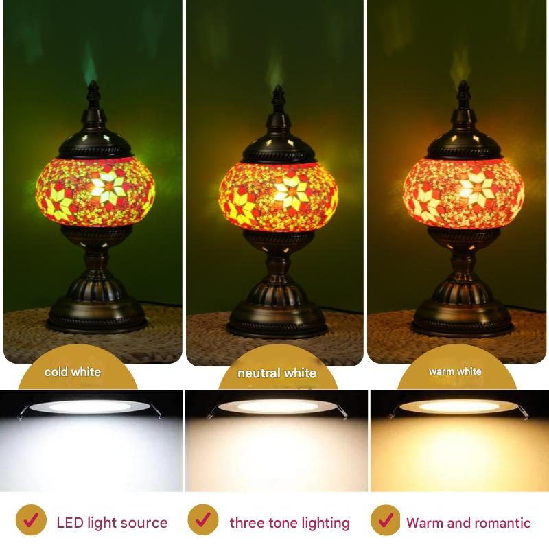 Sunflower Exotic Mosaic Table Lamp Handmade Turkish Moroccan Style 3 Color Led 5