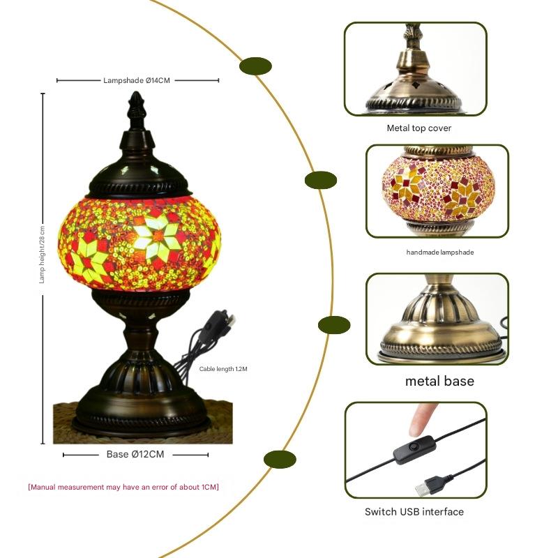 Sunflower Exotic Mosaic Table Lamp Handmade Turkish Moroccan Style 3 Color Led 5