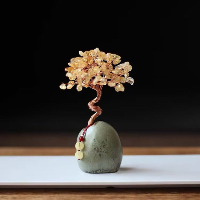 Yellow Crystal Money Tree Figurine For Home Decoration