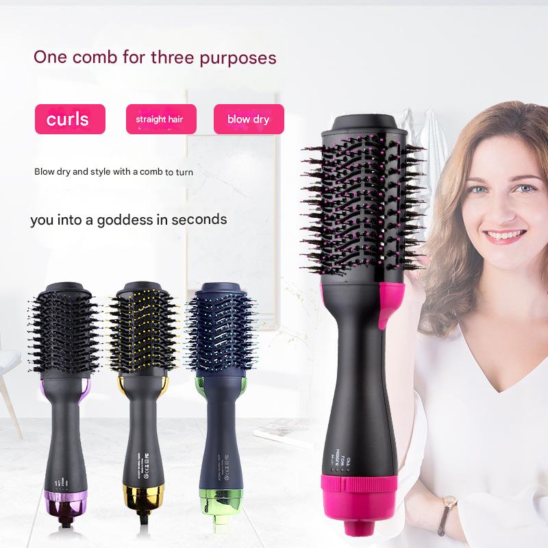 Red 3-In-1 Hot Air Brush Hair Dryer & Styler Volumizer Straightener Curler