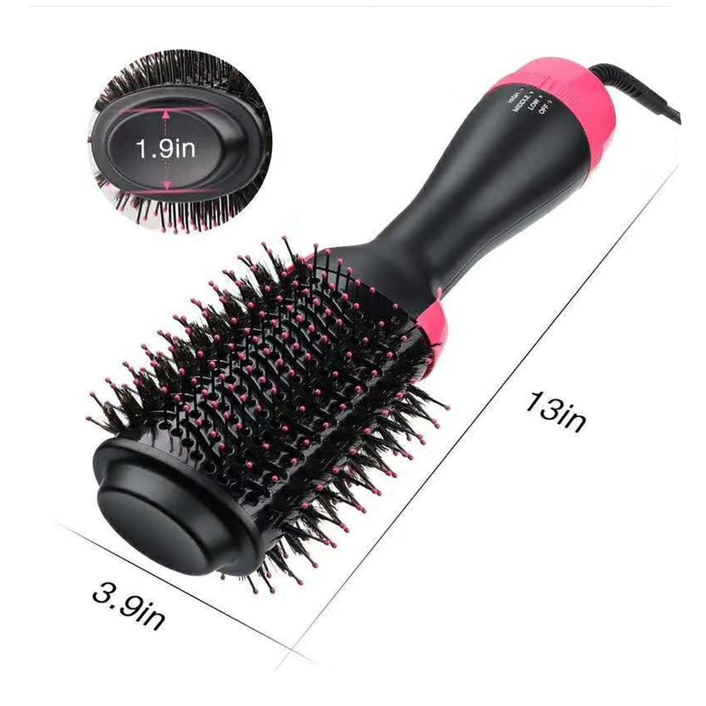 Red 3-In-1 Hot Air Brush Hair Dryer & Styler Volumizer Straightener Curler